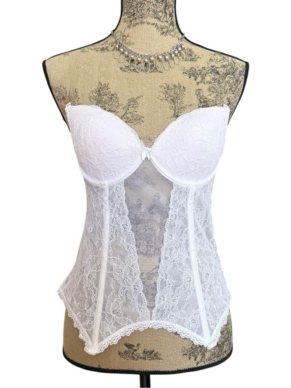 Vintage White Lace Bustier Corset Size M